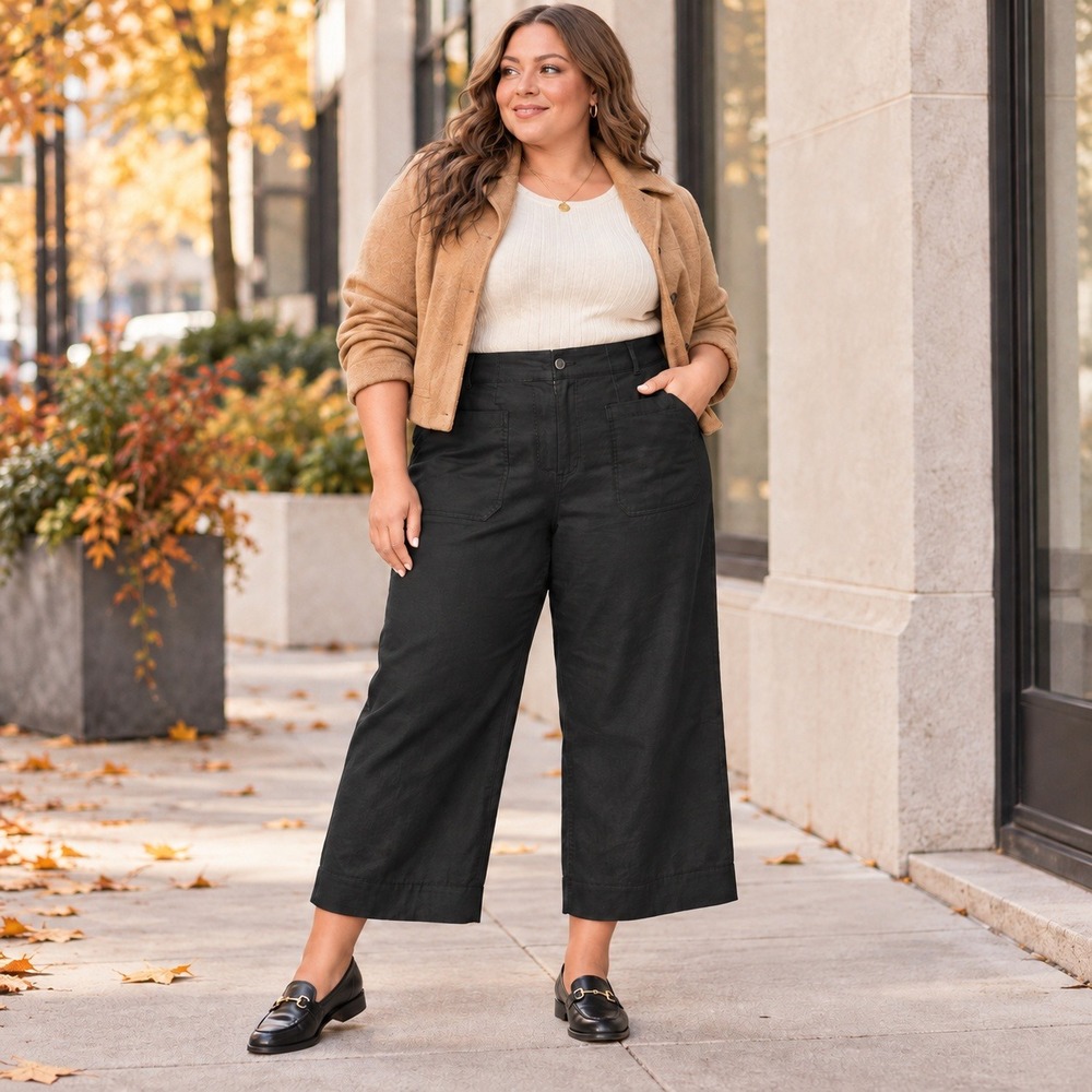 Maeve Anthropologie Colette Linen Blend Pants Womens 18W Black Wide Leg Cropped